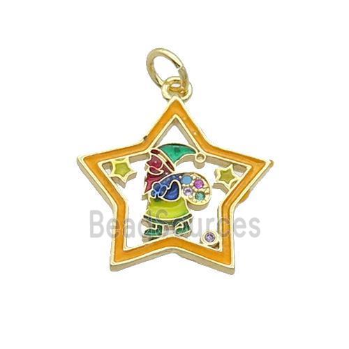 Copper Santa Claus Pendant Pave Zircon Orange Enamel Star Gold Plated