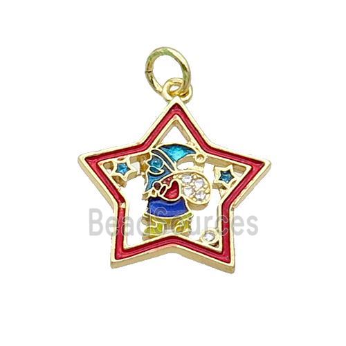 Copper Santa Claus Pendant Pave Zircon Red Enamel Star Gold Plated