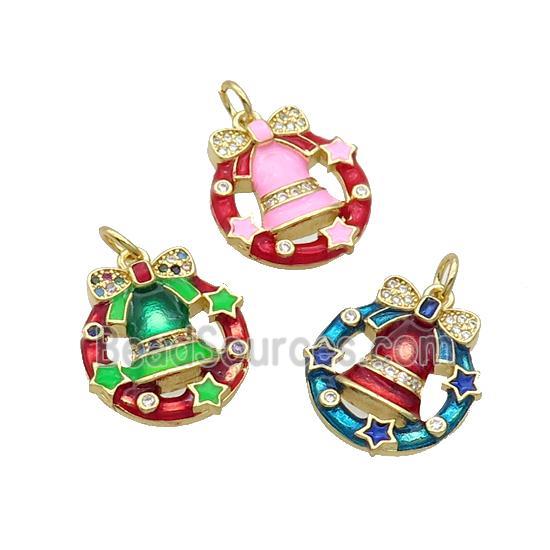 Copper Christmas Bell Pendant Pave Zircon Enamel Gold Plated Mixed