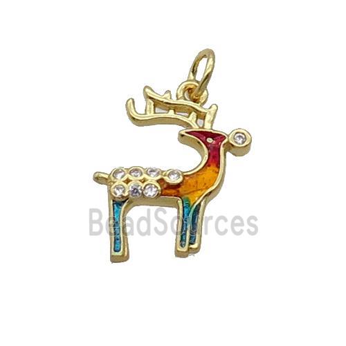 Copper Reindeer Pendant Pave Zircon Multicolor Enamel Gold Plated