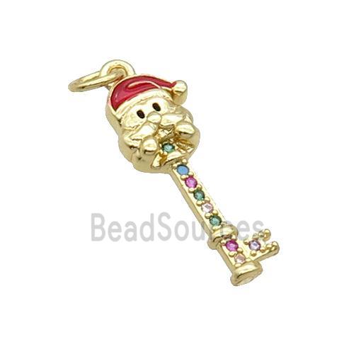 Copper Key Santa Claus Pendant Pave Zircon Red Enamel Gold Plated