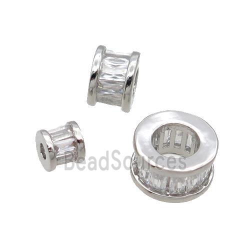 Copper Heishi Spacer Beads Pave Zircon Platinum Plated