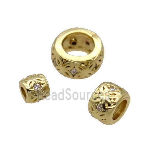 Copper Rondelle Beads Pave Zircon Large Hole Gold Plated