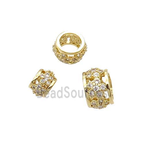 Copper Rondelle Beads Pave Zircon Large Hole Gold Plated