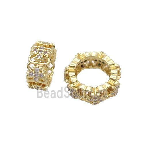 Copper Rondelle Beads Pave Zircon Large Hole Gold Plated