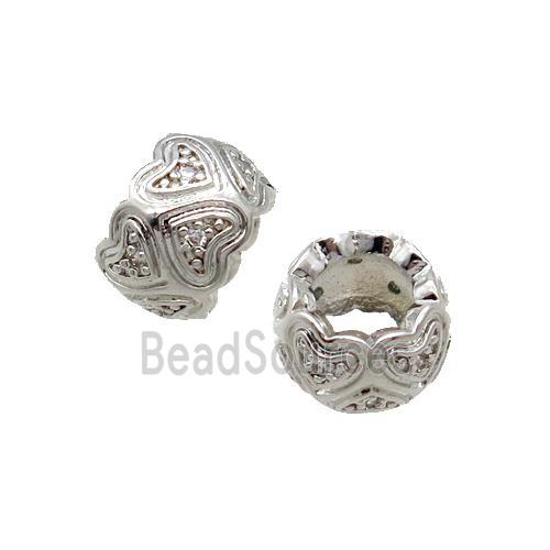 Copper Rondelle Beads Pave Zircon Large Hole Platinum Plated