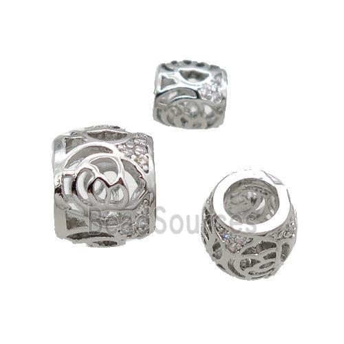 Copper Rondelle Beads Pave Zircon Large Hole Platinum Plated