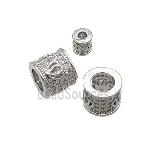 Copper Tube Beads Pave Zircon Large Hole Platinum Plated