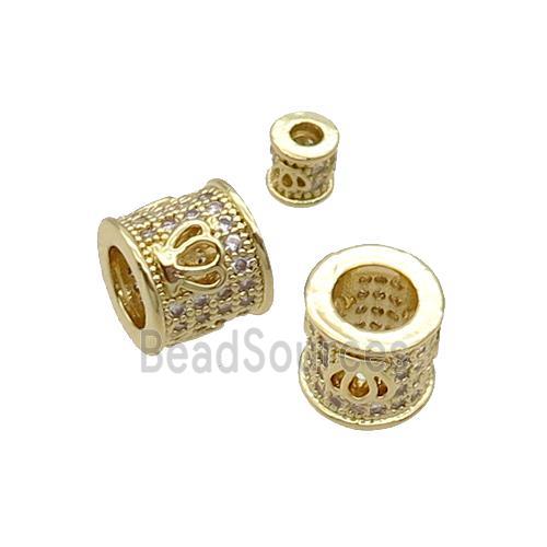 Copper Tube Beads Pave Zircon Large Hole Gold Plated