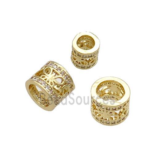 Copper Tube Beads Pave Zircon Large Hole Gold Plated