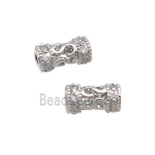 Copper Tube Beads Pave Zircon Platinum Plated