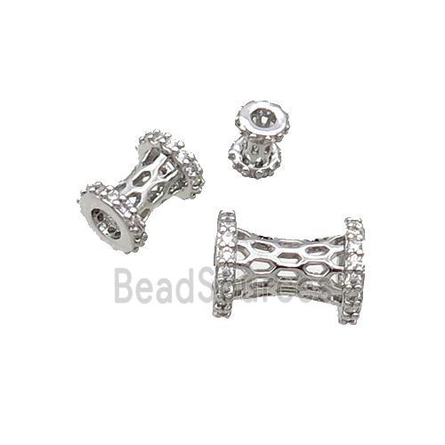 Copper Tube Beads Pave Zircon Platinum Plated