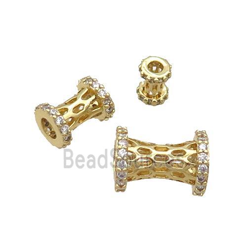 Copper Tube Beads Pave Zircon Gold Plated