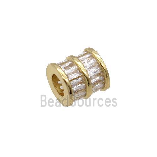 Copper Tube Beads Pave Zircon Large Hole Gold Plated