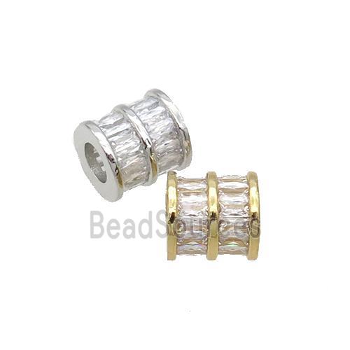 Copper Tube Beads Pave Zircon Large Hole Mixed