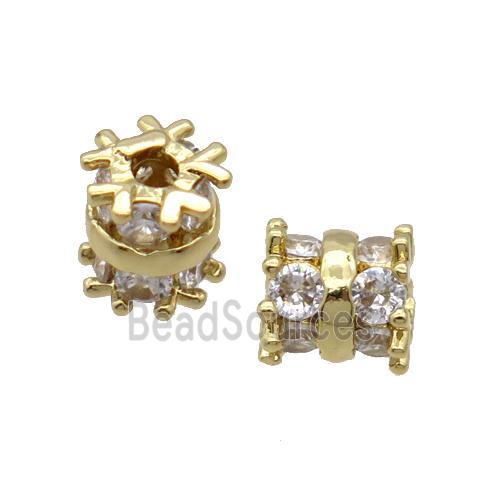 Copper Tube Beads Pave Zircon Large Hole Gold Plated