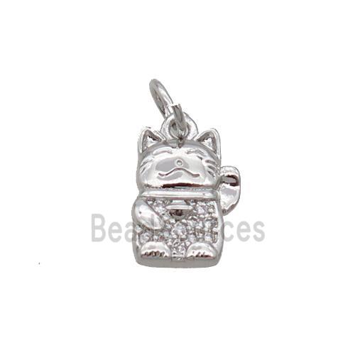 Copper Lucky Cat Pendant Pave Zircon Platinum Plated