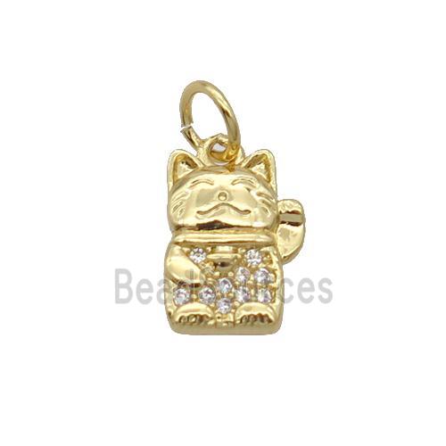 Copper Lucky Cat Pendant Pave Zircon Gold Plated