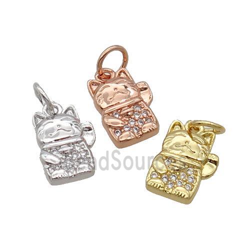 Copper Lucky Cat Pendant Pave Zircon Mixed