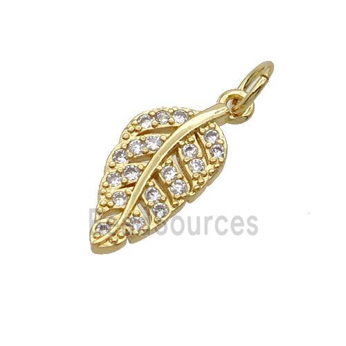 Copper Leaf Pendant Pave Zircon Gold Plated