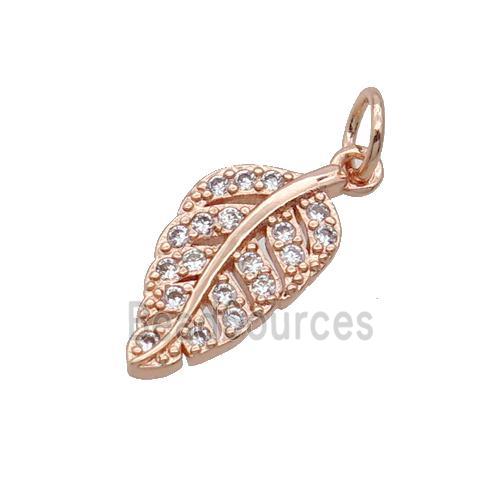 Copper Leaf Pendant Pave Zircon Rose Gold