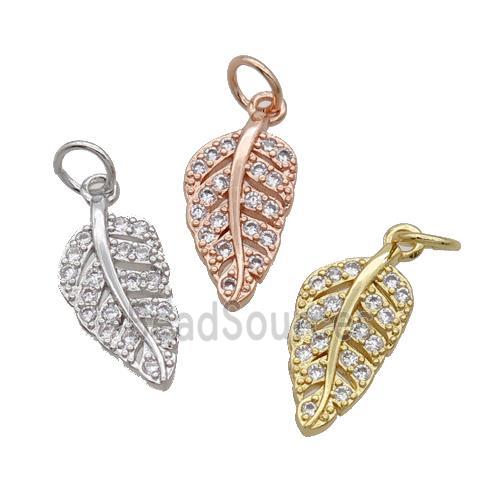 Copper Leaf Pendant Pave Zircon Mixed