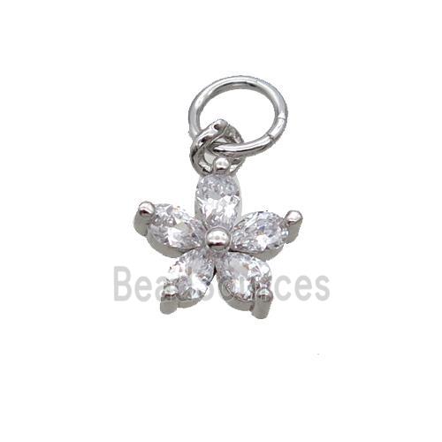 Copper Flower Pendant Pave Zircon Platinum Plated