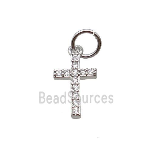 Copper Cross Pendant Pave Zircon Platinum Plated