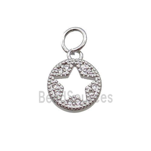 Copper Circle Star Pendant Pave Zircon Platinum Plated