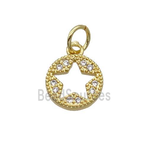 Copper Circle Star Pendant Pave Zircon Gold Plated