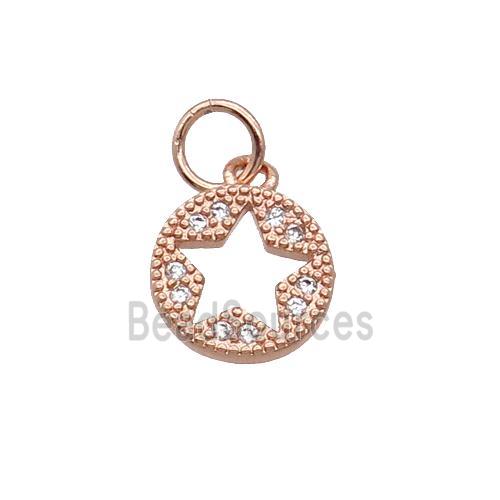 Copper Circle Star Pendant Pave Zircon Rose Gold