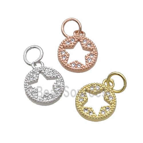 Copper Circle Star Pendant Pave Zircon Mixed