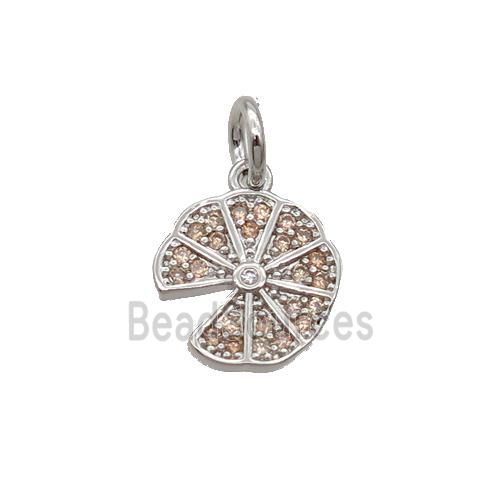 Copper Pizza Pendant Pave Zircon Platinum Plated