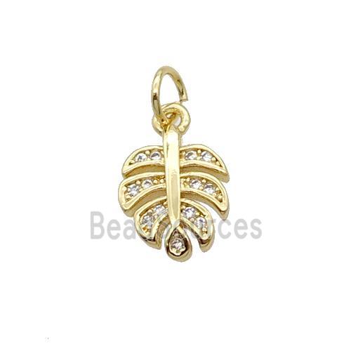 Copper Leaf Pendant Pave Zircon Gold Plated