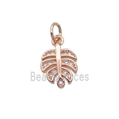 Copper Leaf Pendant Pave Zircon Rose Gold