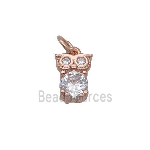 Copper Owl Pendant Pave Zircon Rose Gold