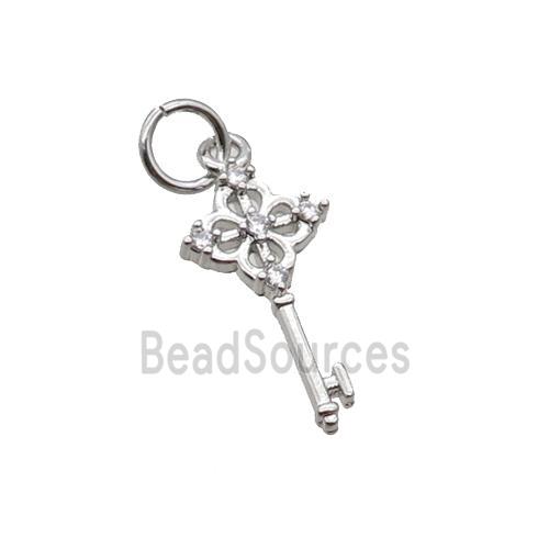 Copper Key Charm Pendant Pave Zircon Platinum Plated