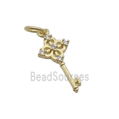 Copper Key Charm Pendant Pave Zircon Gold Plated