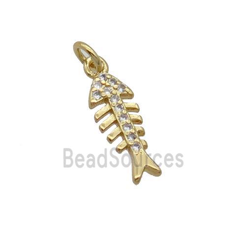 Copper Fishbone Pendant Pave Zircon Gold Plated