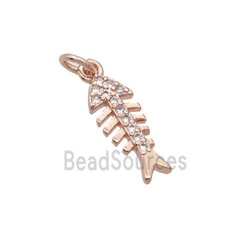 Copper Fishbone Pendant Pave Zircon Rose Gold