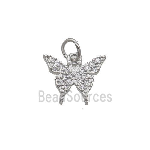 Copper Butterfly Pendant Pave Zircon Platinum Plated