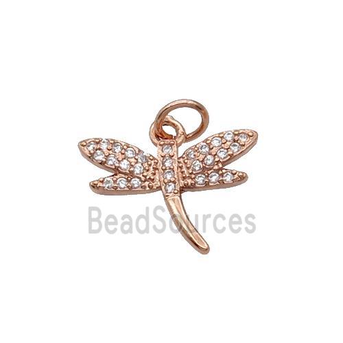 Copper Dragonfly Pendant Pave Zircon Rose Gold