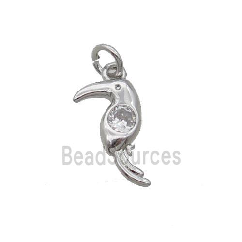 Copper Parrot Pendant Bird Pave Zircon Platinum Plated