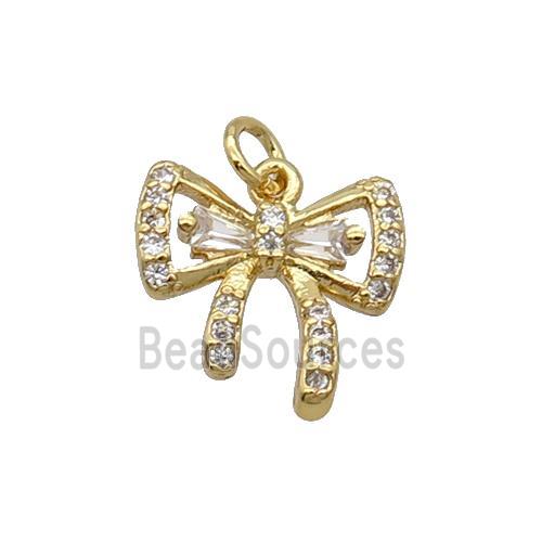 Copper Bow Pendant Knot Pave Zircon Gold Plated