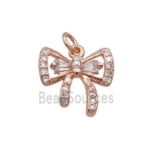 Copper Bow Pendant Knot Pave Zircon Rose Gold