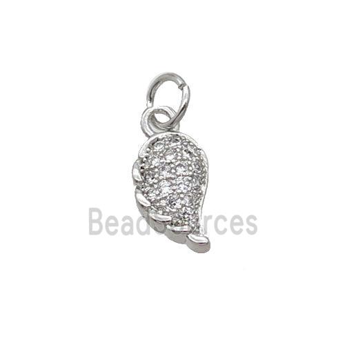 Copper Pendant Pave Zircon Angel Wing Platinum Plated