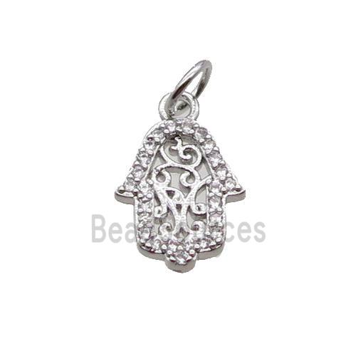 Copper Hamsahand Pendant Pave Zircon Platinum Plated