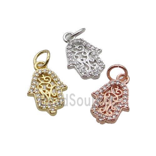 Copper Hamsahand Pendant Pave Zircon Mixed