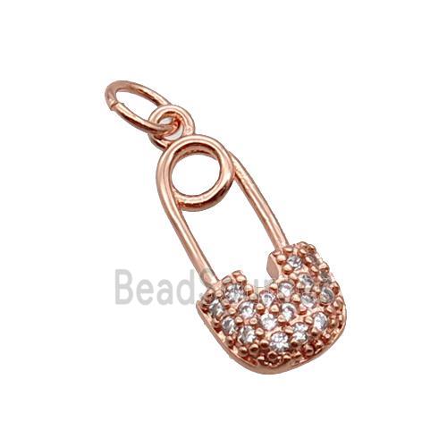 Copper Pendant Pave Zircon Safety Pin Rose Gold