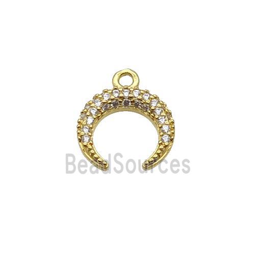 Copper Crescent Pendant Pave Zircon Moon Gold Plated